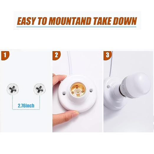 15ft Light Bulb Socket with Cord,Light Socket,E26/ E27 Lamp Base Desktop Cord On/Off Switch Hanging,Light Bulb Socket,Light Socket with Cord