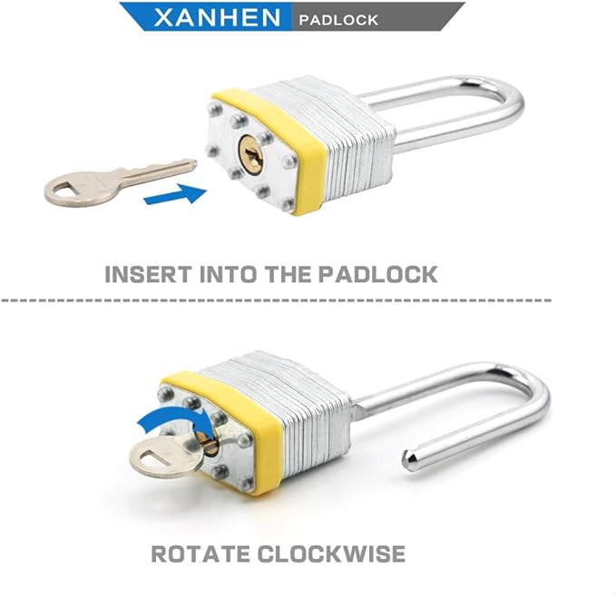 Keyed Alike Laminated Steel Padlocks with Long Shackle for Sheds, Fences & Lockers (6-Pack)
