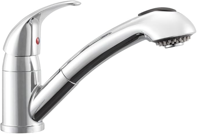 Dura Faucet DF-NMK852-CP RV Pull-Out Swivel Single Handle Kitchen Sink Faucet - One-Hole (Chrome)
