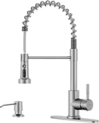 APPASO 3-Mode Kitchen Faucet with Soap Dispenser, Stainless Steel Pull Down Faucet for Kitchen Sink, Spring High Arc Tall Modern Single Handle Kitchen Sink Faucet with Sprayer Brushed Nickel