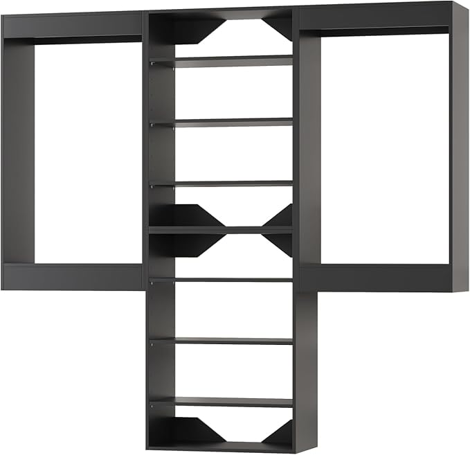 Modular Closet System, 78" Wide Closet Organizer System with Hanging and Towers, Wood Tower Closet Storage for Walk In Closets, Wall Mounted Wardrobe Organizer Kit System, Bedroom, Black