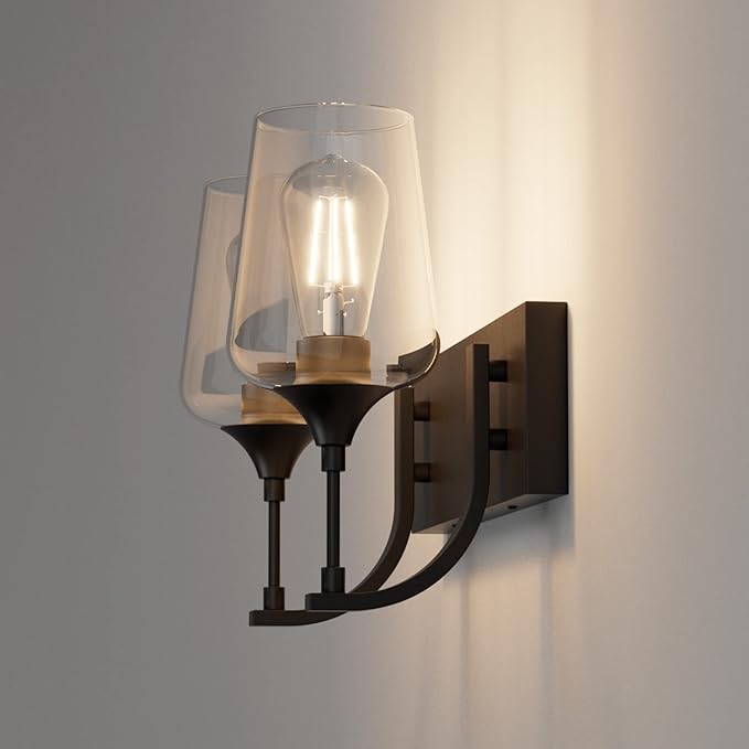 Ralbay Black Vanity Light 2 Lights Industrial Bathroom Light Fixtures Over Mirror with Clear Glass Black Bathroom Wall Mount Lighting Sconce