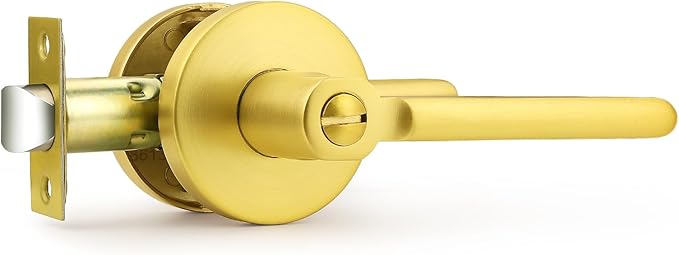 Probrico Gold Door Lever Privacy Door Handle Brushed Gold Door Handles Interior for Bed Bath, Keyless Door Handle Wave Style, 1 Pack