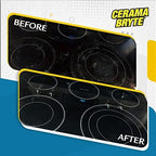 Cerama Bryte Glass Cooktop and Stove Top Cleaner Combo Kit - Includes Cleaning Tool, Razor, Scraper and 1 Pad to Remove Tough Stains - Use on Gas, Electric, Ceramic Surfaces, 10 Ounces, 4 Piece