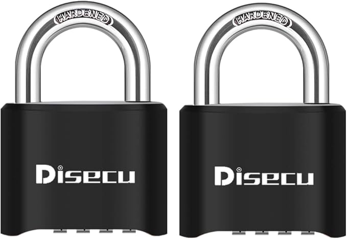 2 Pack disecu 4 Digit Combination Lock, Heavy Duty Outdoor Waterproof Padlock for School Gym Locker, Fence, Gate, Storage Unit, Toolbox (Black)