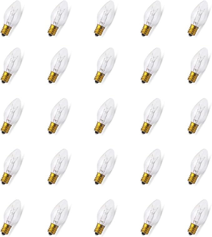 lumenivo 7 Watt Night Light Bulbs for Electric Window Candle Lamps, Salt Lamps, Christmas Villages, Chandeliers Replacement for Creative Hobbies 3228x25 7C7/CL E12 Base - Clear - 25 Pack