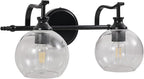ANDY STAR 2 Light Bathroom Vanity Light, Matte Black Bathroom Light Fixtures, Modern Wall Sconce with Clear Globe Glass Shade, Farmhouse Wall Lamp for Bathroom, Living Room, Hallway, Cabinet, Porch