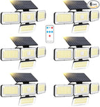 Mokot Solar Outdoor Lights, 288LED IP65 Waterproof Motion Sensor Outdoor Lights with Remote Control, 2800LM 4 Heads Solar Flood Wall Lights for Outside Yard - 6PACK Cool White