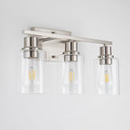 EMONG Brushed Nickel Bathroom Light Fixtures, 3-Light Vanity Lights with Clear Glass Shade, Wall Sconces for Hallway, Farmhouse, Living Room, Kitchen
