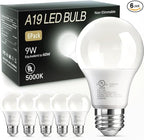 TJOY 6 Pack A19 LED Light Bulbs 60 Watt Equivalent, Daylight White 5000k, Efficient 9W, E26 Standard Base, Non Dimmable Energy Saving Bright White Light Bulb for Home, 800LM, 80 CRI, 120V, UL Listed