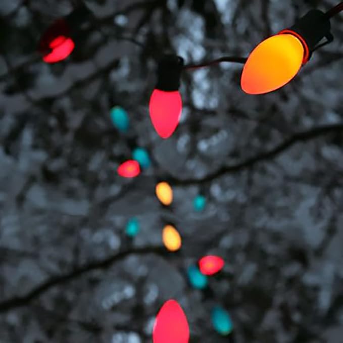 25 Pack C9 Multicolor Christmas Light Bulbs, C9 Multicolor Ceramic Replacement Bulbs for Christmas String Lights, E17 Intermediate Base 7W Night Light Bulbs for Indoor Outdoor Holiday Decor