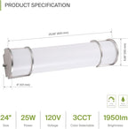 ASD LED 24" Vanity Flush Mount Light Fixture, Linear Bathroom Lighting Bar | 3CCT, Dimmable, Energy Star, ETL Listed | 25W 1950LM 3000-5000K 120V | Long Bath Wall Sconce Over Mirror | Nickel, 2 Pack