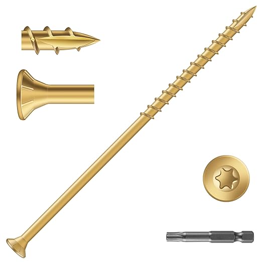 #14 x 6 Inch Deck Screws (23Pcs) 1lb. Exterior Wood Screws. Carbon Steel, Tan, Flat Head, Rust Resistant epoxy Coated, with T30 Star Bit