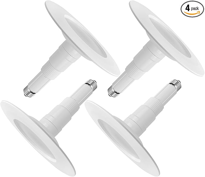 Jolux 4-Pack 5/6" Retrofit LED Recessed Lighting,60W,3000K WarmWhite,800 Lumens,Dimmable Can Lights,Damp Rated,Simple Installation Adjustable Retrofit Downlight,ETL,E26 Base,Bevel Trim