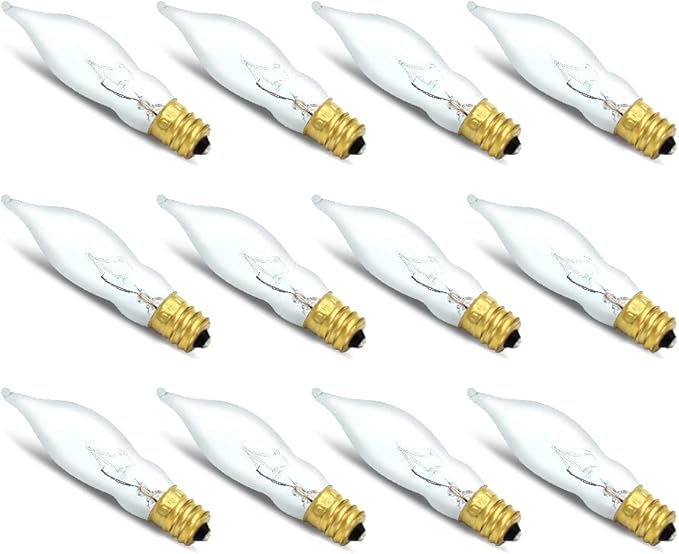 lumenivo 7.5 Watt Light Bulbs 120V/130V Bent Tip Candelabra, Flame Tip Chandelier Bulbs, Flame Shaped Light Bulbs Standard Base – Replacement Christmas Candle Tip Incandescent E12 Bulbs – 12 Pack