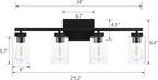 4 Light Bathroom Vanity Light Fixtures, Matte Black Modern Wall Lights with Clear Glass Shade, Vintage Wall Sconce Lighting for Living Room, Mirror, Bedroom, Hallway (Black, 4-Lights)