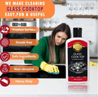 Glass Stove Top Cleaner Kit, 12 Oz Glass Cooktop Cleaner Non-Abrasive, Stove Oven Cleaner & Polish For Ceramic, Electric, Induction, Flat Top Stovetop, Gas - With Scrubbing Pad, Scraper, Cloth