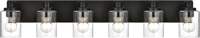 6 Light Bathroom Vanity Lights, Bathroom Lighting Fixtures over Mirror with Clear Glass Shades, Black Vanity Light For Bathoom, Modern Wall Sconces Vanity Lighting Fixture for Bathroom Hallway