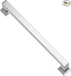 Alzassbg 10 Pack Polished Chrome Cabinet Pulls, 6-1/4 Inch(160mm) Hole Centers Cabinet Handles Square Kitchen Hardware for Cabinets AL3046CP