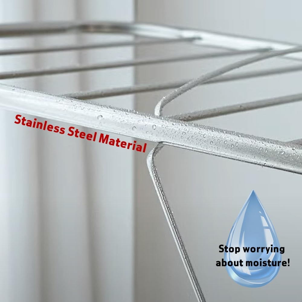 TRES BELLE 25NEW Stainless Steel Clothes Drying Rack(M)–Foldable,Lightweight,No-Slip Rods,Made in Korea,Indoor & Outdoor Use,Rust-Resistant,Towels,Underwear,Baby Clothes Drying–M Sizes