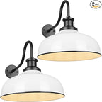 Outdoor Gooseneck Barn Lights, 16 Inch Dome Outdoor Wall Sconce Farmhouse Exterior Wall Mount Light Vintage Wall Lighting Fixture Industrial Lantern for Porch, Entryway, Garage, RZ007L-2 WH