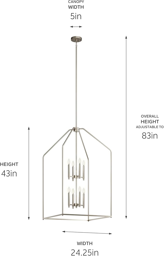 Kichler Madden 43" 8 XL Light Foyer Pendant in Brushed Nickel, Soft Modern Fixture, for Foyer, Over Large or Dining Room Table, (43" x 24.25"), 52724NI
