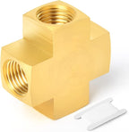 GASHER 1PCS Brass Pipe Fitting, Barstock 4 Way Cros, 1/4" x 1/4" x 1/4" x 1/4" NPT Female Pipe