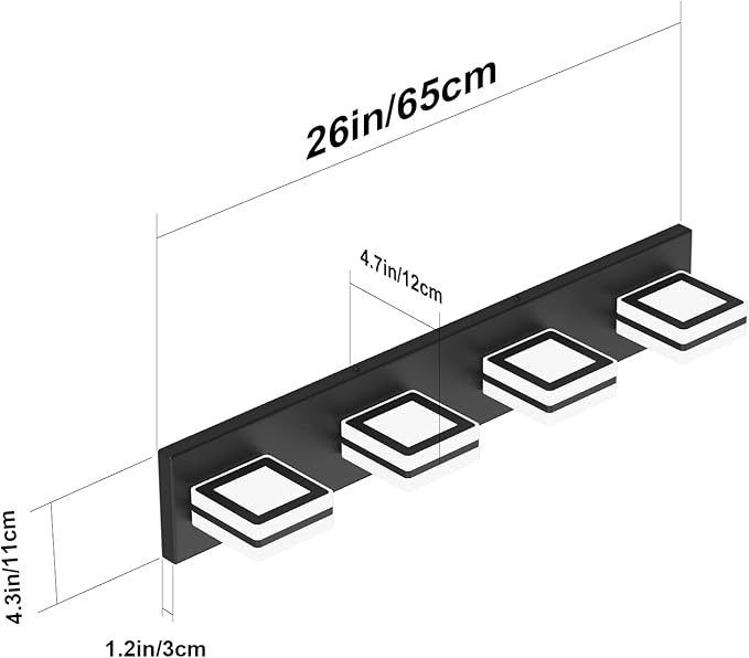 Ralbay Modern LED Bathroom Vanity Lights 4 Lights LED Black Bathoom Wall Lighting Over Mirror Up and Down Acrylic Matte Black Vanity Lights