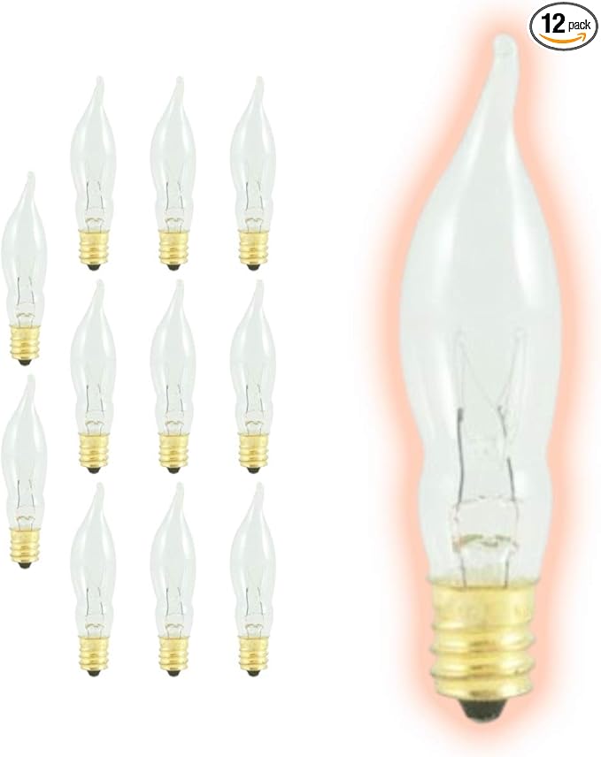 GoodBulb 7 Watt Flame Tip Candelabra Light Bulbs CA6 Clear Finish E12 Base 2700K Warm White CFC Dimmable 7W 85 Lumens Decorative Chandelier Bulbs Incandescent 12 Pack