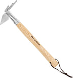 Berry&Bird 2IN1 Hand Tools Hoe and Cultivator, Stainless Steel Garden Hand Tiller and Pickaxes with Wooden Handle, 14''Weeding Hoes for Digging, Loosening Soil, Cultivating, Planting and Farming Tool