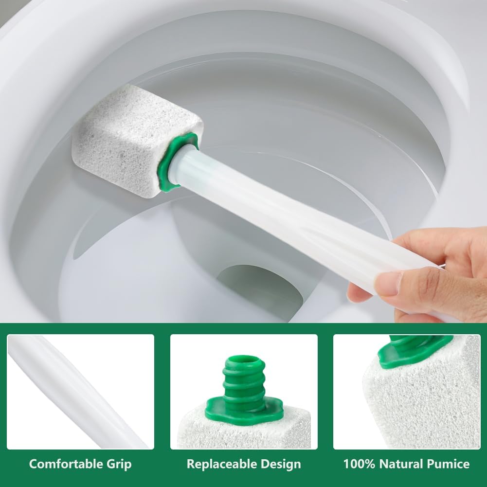AUAUY 10 Pack Pumice Stone with Handle, Toilet Bowl Pumice Stone for Cleaning, Hard Water Toilet Ring Remover, 2 Handle + 10 Pumice Stones for Cleaning Toilets, Bathtubs, Grills, Kitchen Sink
