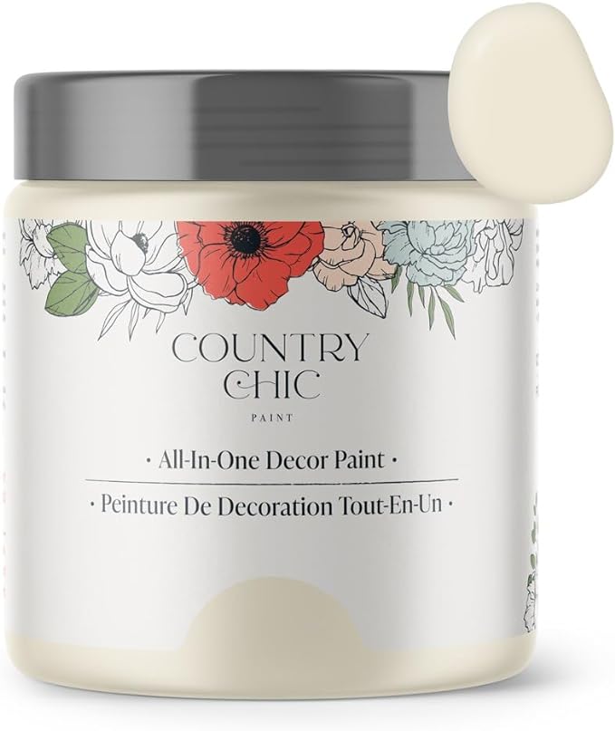Country Chic All-in-One Chalk Paint for Furniture, Cabinets, Home Decor, Eco-Friendly, Matte Finish, Built-In Primer & Top Coat for Wood, Metal - Vanilla Frosting (Off White) - 8 oz (237 ml)