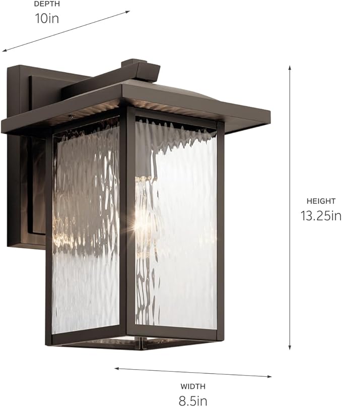 Kichler Capanna 13.25" Outdoor Wall Light in Olde Bronze®, 1-Light Exterior Wall Sconce Porch Light with Clear Water Glass, (13.25" H x 8.5" W), 49925OZ