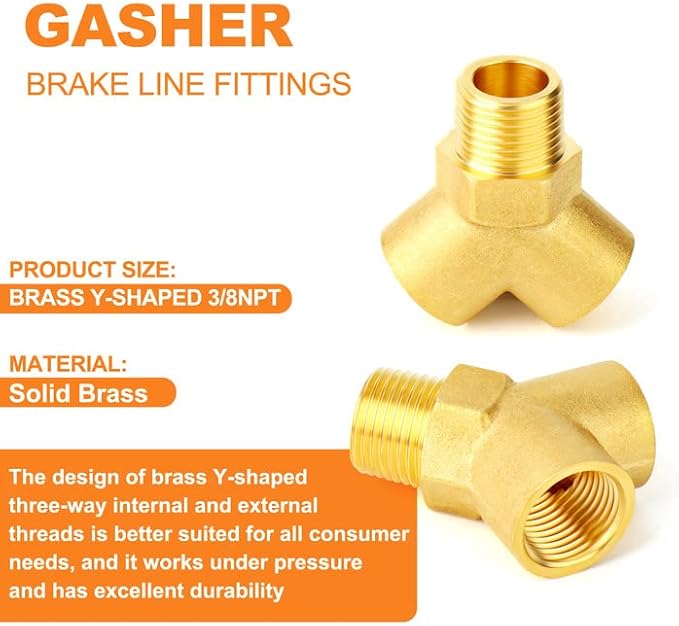 GASHER 2PCS Brass Pipe Fitting Male Branch Tee Y Adapter 3/8" NPT Female x 3/8" NPT Female x 3/8" NPT Male