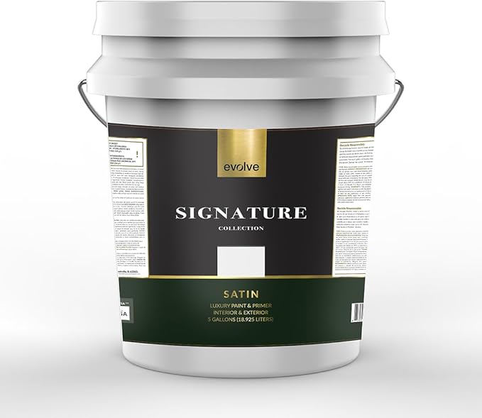 EVOLVE Signature Paint & Primer: Luxury Paint & Primer for Indoor & Outdoor Surfaces, Minimal Odor, Satin Sheen (Fog Gray, 5 Gallon)
