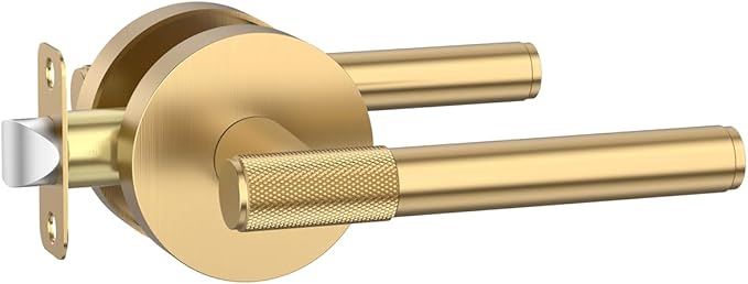 Asidrama 1 Pack Champagne Bronze Passage Door Handles, Door Lever with Door Knobs Indoor for Bedroom or Bathroom, Heavy Duty Door Handles Interior with Locks for Left Right Sided Doors