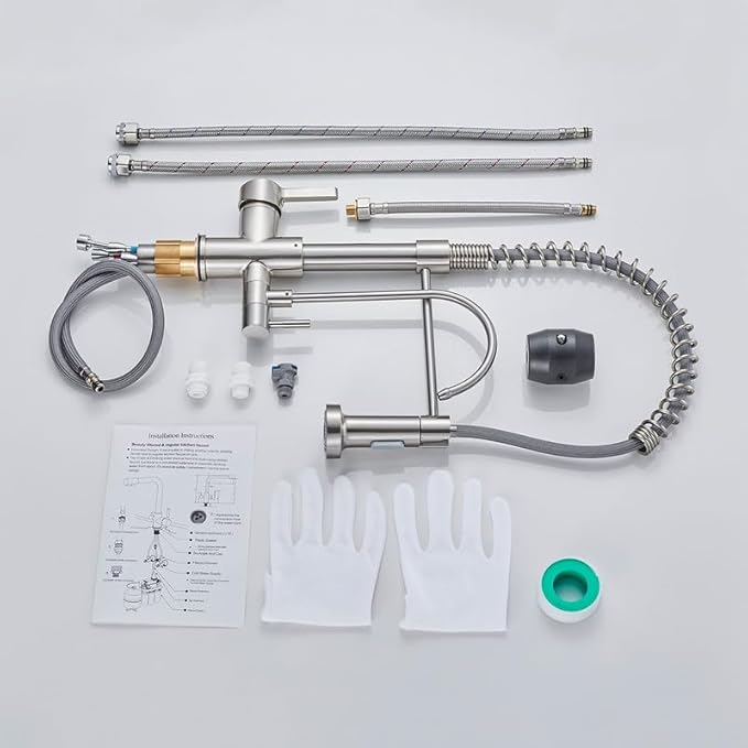 MENATT Purifier Kitchen Faucet, Commercial 3 in 1 Spring Drinking Water Faucet, Pull Down Water Filter Kitchen Sink Faucets (Brushed Nickel)