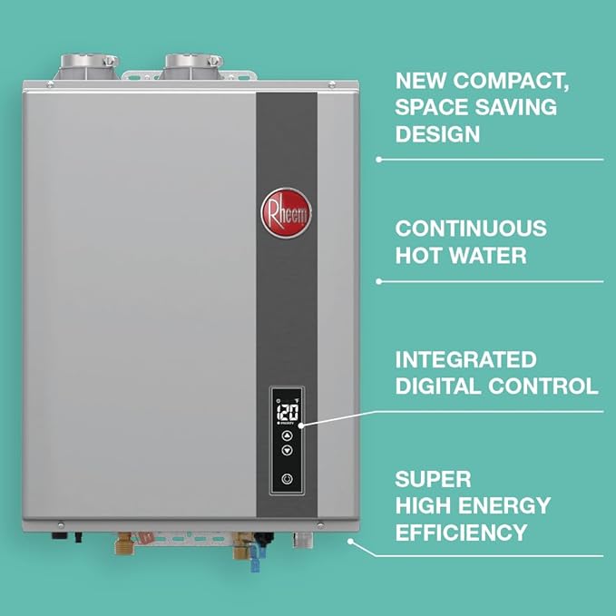 Rheem RRTGH95DVLP3701178 Rheem RTGH Series 9.5 GPM 199,900 BTU 120 Volt Residential Indoor Liquid Propane Tankless Water Heater Stainless Steel