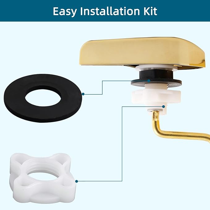 Universal Metal Side Mount Toilet Handle Replacement Kit Compatible with Kohler K-GP30324-CP/Glacier Bay Toilet with 1pc Flapper Chain, Toilet Flusher Lever, Shiny Gold