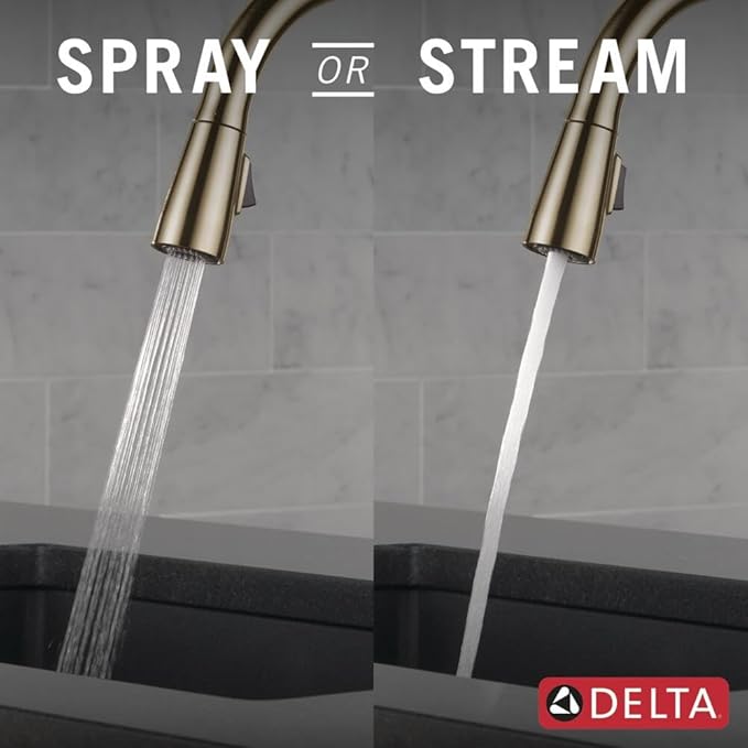 Delta Trinsic Brushed Gold Touch Kitchen Faucet with Pull Down Sprayer, Modern Single Hole Touch On Kitchen Sink Faucet, Single Handle, Champagne Bronze 9159T-CZ-DST
