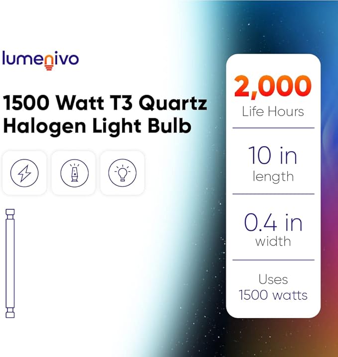 lumenivo 1500 Watt Quartz Halogen Light Bulbs Replacement for GE Proline 24932, Q1500T3CL/PRO-6P 240V T3 Bulb - J Type with R7S Base - Clear Finish - 6 Pack