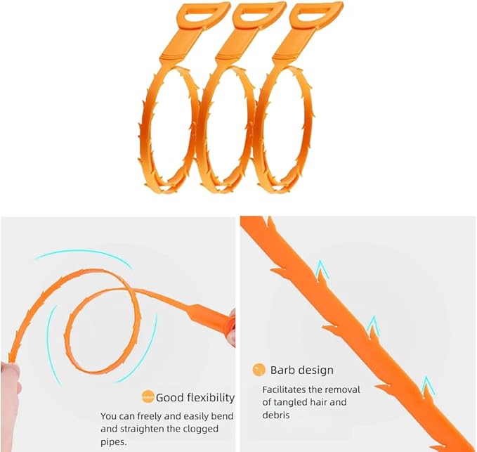 Sink Plunger with 3 Drain Clog Remover Tools – Compact Manual Plunger and Flexible Drain Snakes for Unclogging Bathroom, Kitchen, and Shower Drains