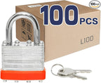 LanuBe Lock Laminated keyed Padlock (1-9/16", 40mm), keyed Alike Locks, Normal Shackle,Marked Orange Plastic Hoop, Pack of 100
