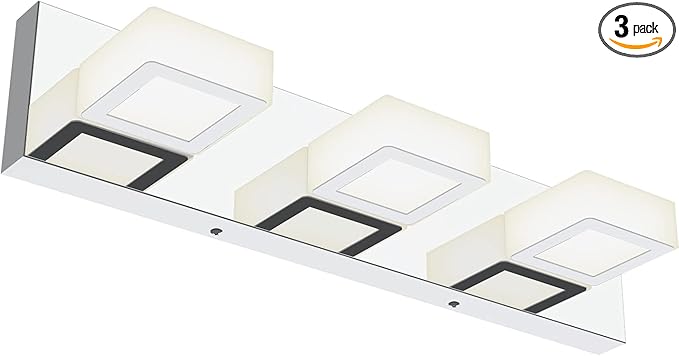 Ralbay Modern LED Bathroom Vanity Lights 3 Lights Stainless Steel Acrylic Bathroom Wall Lighting Fixtures Modern LED Vanity Lights Over Mirror(Natural White Light)