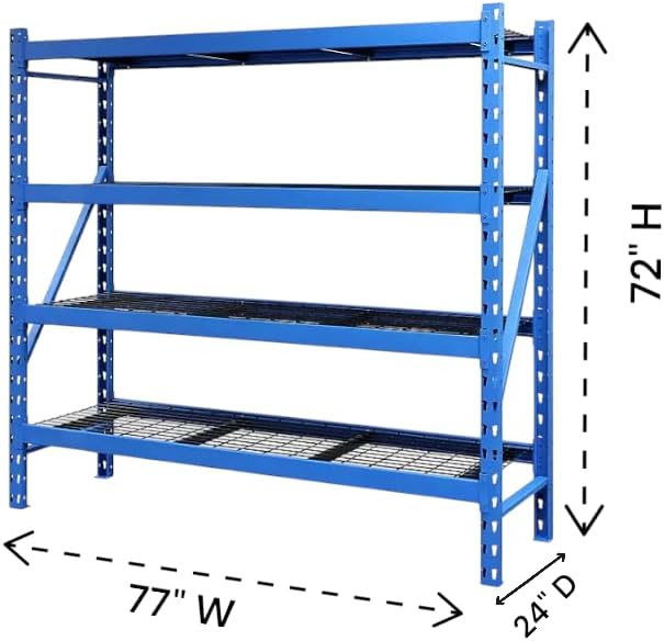 Heavy Duty Member Mark 4-Shelf Industrial Storage Rack, 77" W x 24" D x 72" H (Blue, 3 Pack)