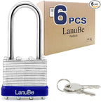 LanuBe Laminated Padlock 1-9/16 inch (40mm) Long Shackle 6 Pack Keyed Alike, Blue Plastic Hoop, Bulk Locks for Warehouse, School