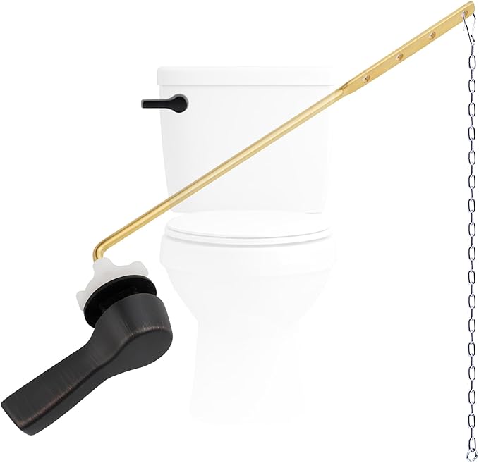 Hygie Rinse Metal Toilet Handle Lever Flush Replacement, Universal Front Mount Toilet Handle with Stainless Steel Flapper Chains, Toilet Repair Kit, Oil Rubbed Bronze