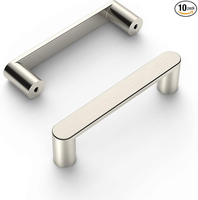 Amerdeco 10 Pack ZH0005BSN Brushed Satin Nickel 3.75 Inch(96mm) Hole Centers Kitchen Cabinet Pulls Hardware Modern Kitchen Handles for Cabinets Cupboard Handles Drawer Pulls