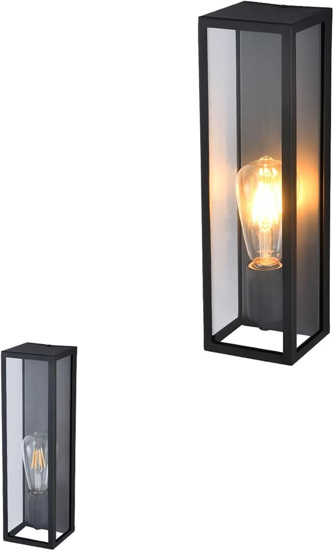 Outdoor Wall Sconces,Waterproof Porch Light Patio Light, Matte Black Wall Light with Clear Glass Shade for Garage, Patio, Doorway, Hallway
