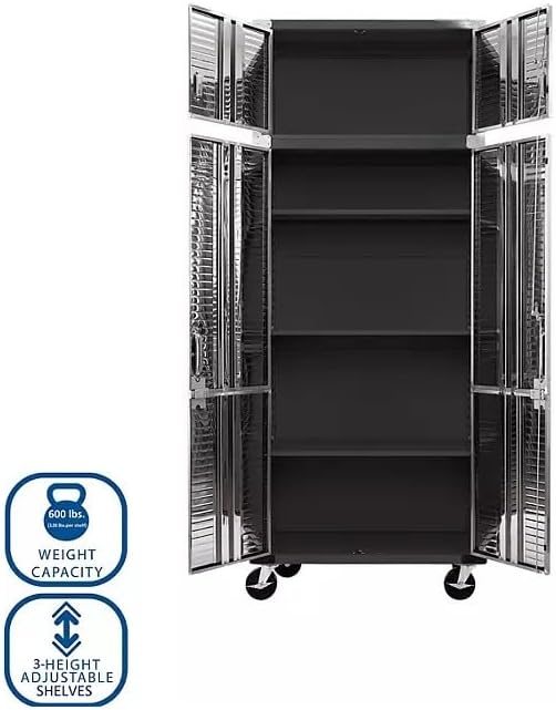 Heavy Duty 8-Piece Steel Garage Cabinet Storage Set with Rolling Workbench, 12 Feet Wide (Graphite)